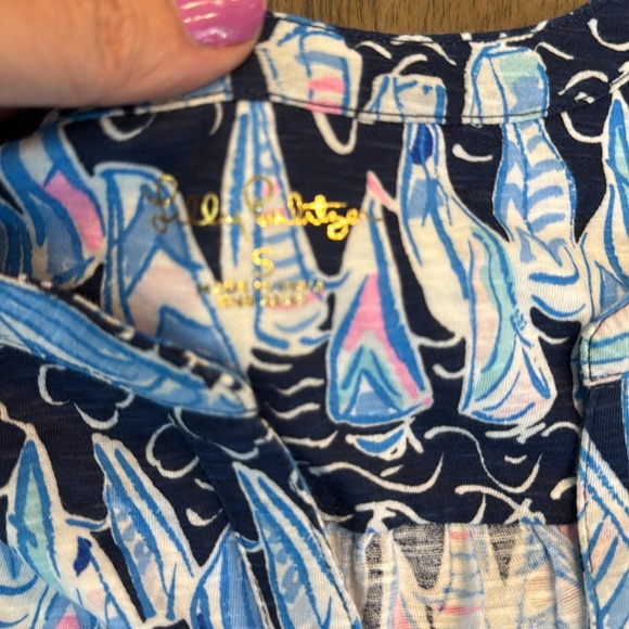 Lilly Pulitzer‎ Low Tide Navy Blue Sails and Stripes Split Neck Tank Top NWT S - Picture 5 of 10